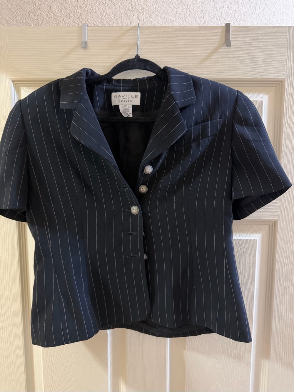 Saville Petite Black Pinstripe Short-Sleeve Blazer
